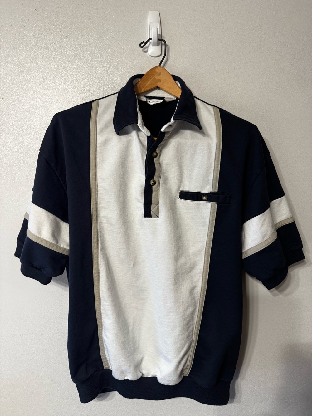 Vintage Classics by Palmland Polo Shirt Men’s L Colorblock Navy White Retro